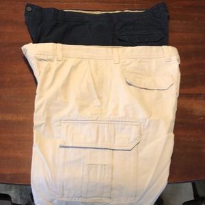 Izod cargo shorts (2) pair. Khaki brown and blue.